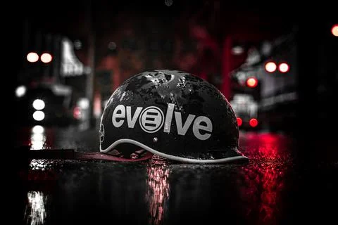 Closeup of a black evolve helmet Stock Photos