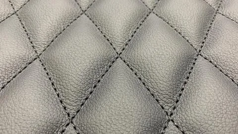 Closeup the black leather with stitching texture, Stock Photos