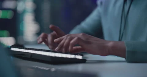 Closeup Black Male Typing on Computer Stock Footage 243287148
