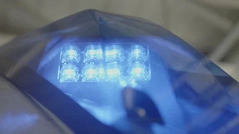 Closeup of a blinking Blue-light Video stock 238007003