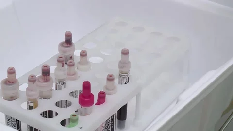 Closeup of blood samples to shift in a protective box Stock Footage 132319238