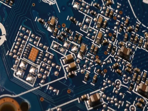 Closeup on blue electronic circuit board. Stock Footage 80535748