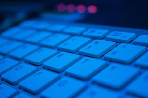 Closeup Blue Lite Computer Keyboard Stock Photos