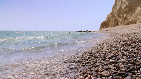 Closeup of blue Waves on Stone Beach Rhodes Island Stock-Footage 158118413