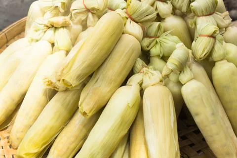 Closeup boiled corn. Stock Photos