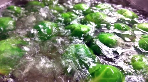 Closeup on boiling brussels sprouts, inside a pot, at a restaurant Stock Footage 56599659