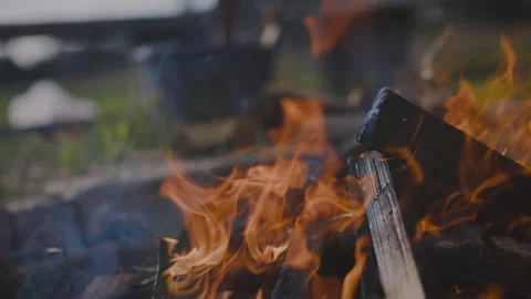 Closeup bonfire in a Green Meadow Stock Footage 262575621