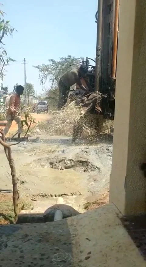 Closeup of Borewell Drilling Lorry or Vehicles with tools, pipe, machine and  Stock Footage 150148385