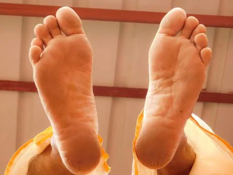 Closeup of bottom view of the foot from below Stock Photos