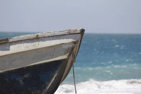 Closeup of the bow of a beached boat Stock Photos