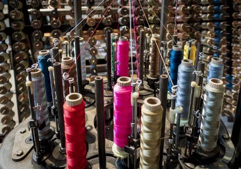 Closeup of a braiding machine. Stock Photos