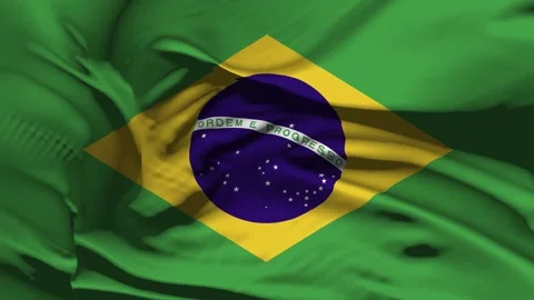 Closeup Brazil Flag Wave Loop waving in wind Realistic Brazil Flag backgroun Stock Footage 320094759