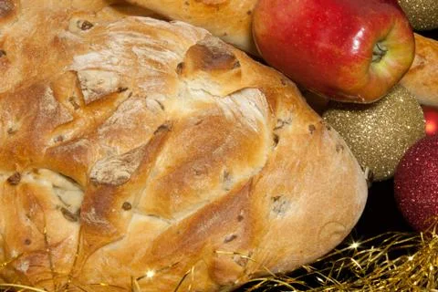 Closeup of bread and apple Фото