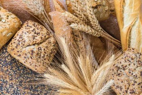 Closeup from bread assortment. Stock Photos