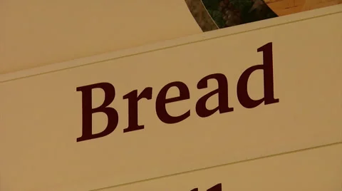 Closeup of "Bread" on Supermerket Sign Video stock 42010889