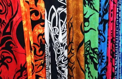 Closeup bright fabrics Stock Photos
