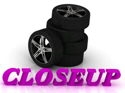 CLOSEUP- bright letters and rims mashine black wheels on a white background Stock Illustration