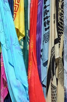 Closeup bright shawls Stock Photos