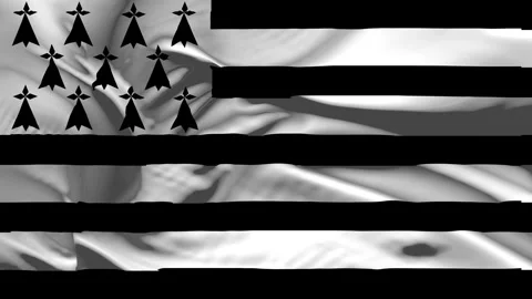Closeup Brittany Flag Wave Loop waving in wind Realistic Brittany Flag backg Video stock 320094751