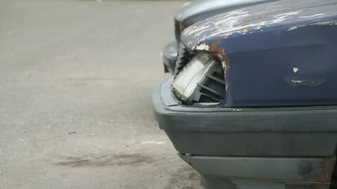Closeup of broken car headlight after an accident, side view. Stock Footage 145540209