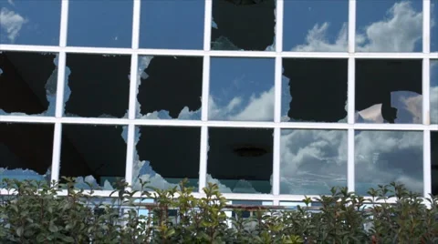 Closeup broken glass panes Stock Footage 1070033