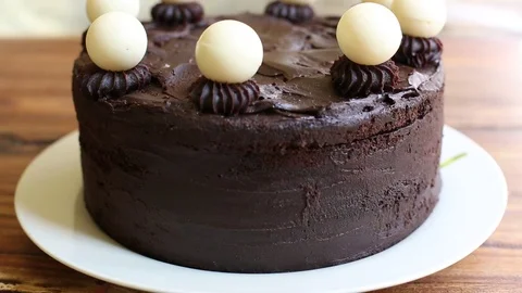 Closeup Brown Chocolate Cake White Chocolate Topping Stock Footage 73409427