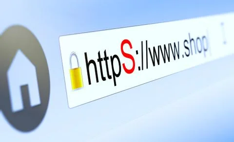 Closeup of browser bar with https typed in, padlock and shop domain name Illustration
