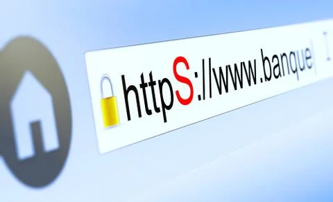 Closeup of browser bar with https typed in, padlock and bank domain name Illustration