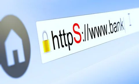 Closeup of browser bar with https typed in, padlock and bank domain name イラスト素材