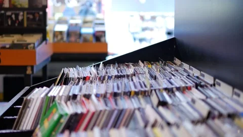 Closeup of browsing records in the vinyl record store Stock Footage 71166685