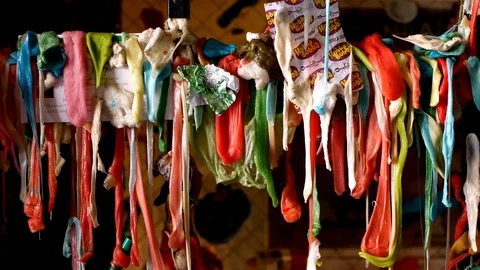 Closeup of bubble gum located at the famous Gum wall in Post Alley Stock-Footage 121410232