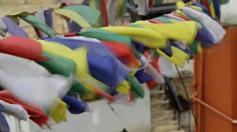 Closeup Of Buddhist Prayer Flags Stock Footage 741870