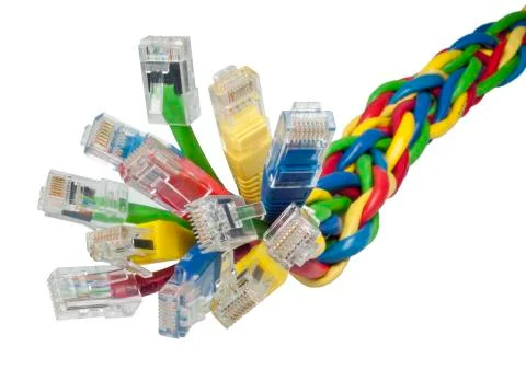 Closeup on bunch of multi coloured ethernet network cables Stock Photos