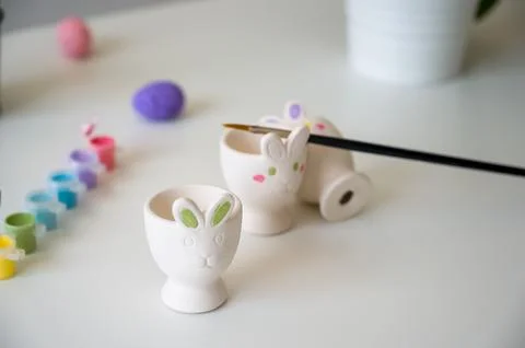 Closeup of bunny shaped egg holders for easter Stock Photos