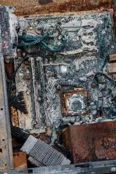 Closeup of a burned desktop computer Photos
