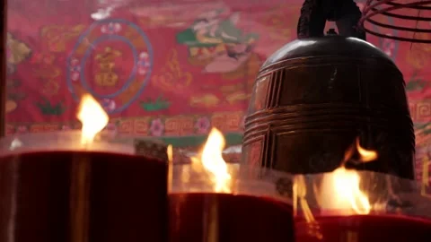 Closeup, burning Chinese red candles during Lunar New Year Video stock 136020249