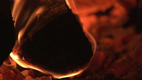 Closeup of a burning log in the stove Stock Footage 120904911