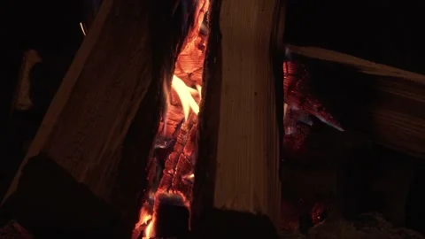 Closeup of Burning Logs In Fireplace Video stock 154383611