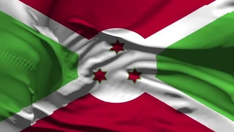 Closeup Burundi Flag Wave Loop waving in wind Realistic Burundi Flag backgro Stock Footage 320151569