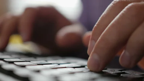 Closeup of businessman hand typing on computer keyboard. Men hands busy typin Stock Footage
