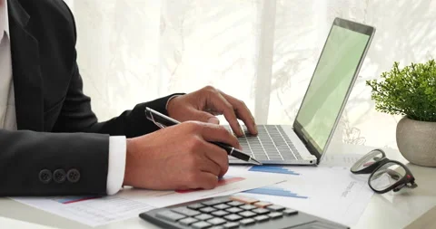 Closeup businessman hands working use laptop finance business document reading r Stock-Footage 234183247
