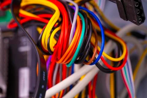 Closeup of cable and wire in computer Stock Photos