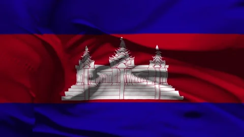 Closeup Cambodia Flag Wave Loop waving in wind Realistic Cambodia Flag Stock Footage 320151622