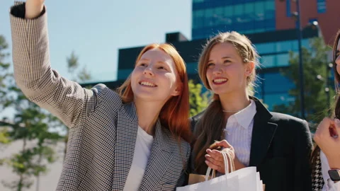 Closeup to the camera charismatic with a perfect smile ladies taking some Stock Footage 164872861