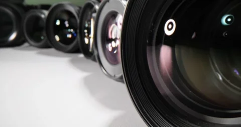 Closeup of camera lenses with reflections Stock Footage 284762718