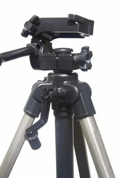 Closeup of camera stand head featuring mounting plate isolated white backgrou 스톡 사진