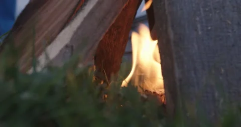 Closeup of a campfire on a Mountain Video stock 230399717