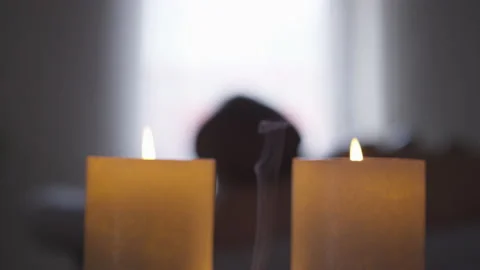 Closeup of Candles Burning at a Day Spa Stock Footage 208708488
