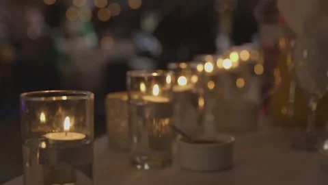 Closeup of candles event decor Stock Footage 79446892