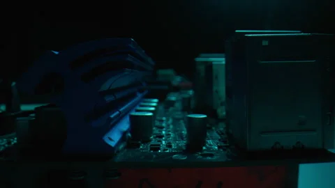 Closeup capacitors powering electronics in dark server environment macro view Stock Footage 315282734